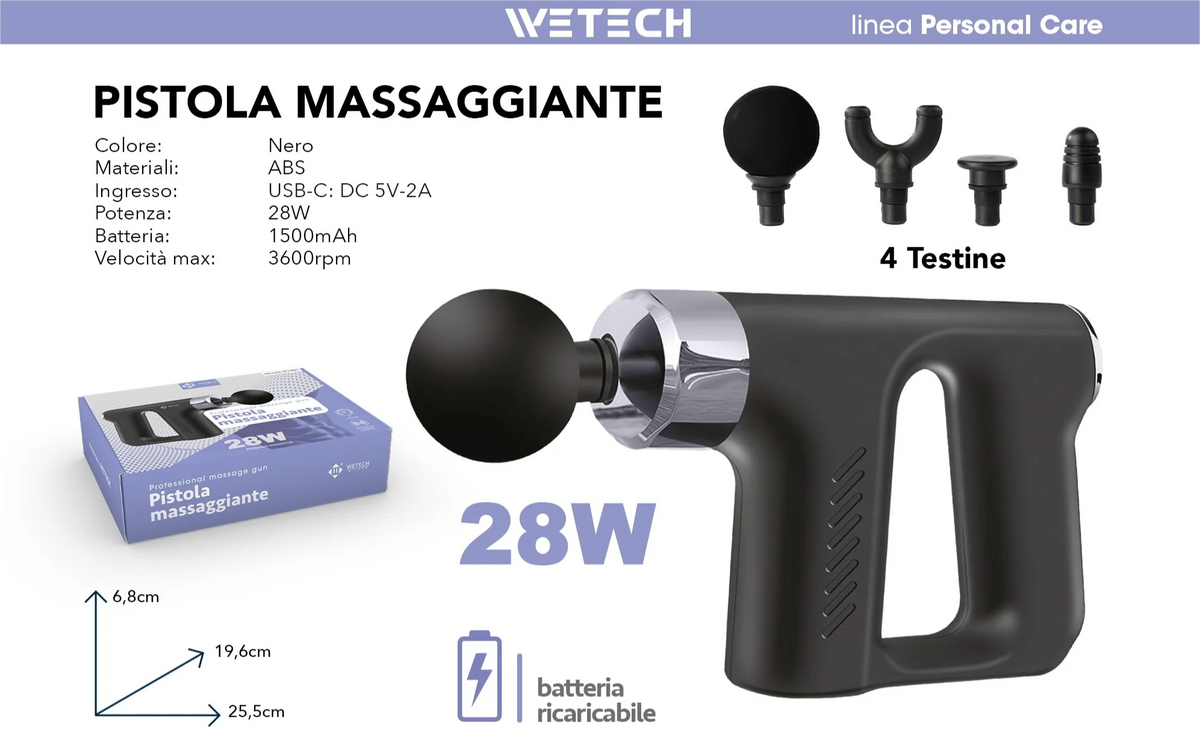 Mini T-Grip Massagepistole – USB, 5 Stufen, 4 Aufsätze, leise & tragbar für Muskelregeneration | Thryvo Fitness